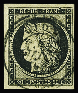 N°3 20c noir obl. càd T15 Lyon 4 janvier 49 (68) (Rhône),