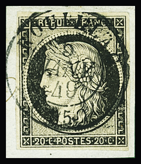 N°3 20c noir obl. càd T15 Rouillac 5 janvier 49 (15)