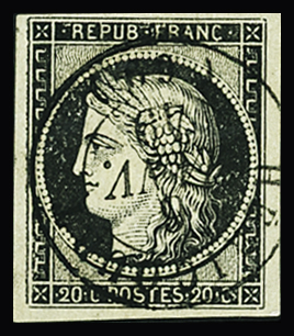 N°3 20c noir obl. càd T15 Héricourt 6 janvier 49 (69)