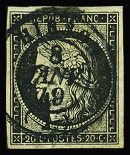 N°3 20c noir obl. càd T15 Hirson 8 janvier 49 (2) (Aisne),