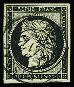 N°3 20c noir obl. càd T15 Quissac 9 janvier 49 (29)
