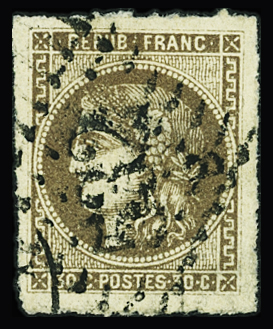 N°47 30c brun, percé en ligne, obl. GC 532 de Bordeaux