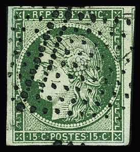 N°2b 15c vert foncé, oblitéré losange de 81 points