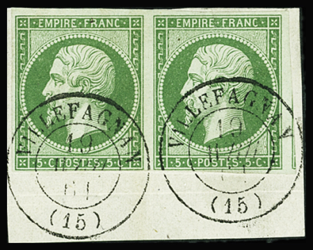 N°12b 5c vert foncé, paire obl. càd T15 VILLEFAGNAN