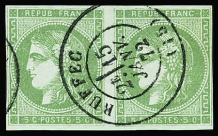 N°42B 5c vert en paire obl. càd T17 RUFFEC 15 janv