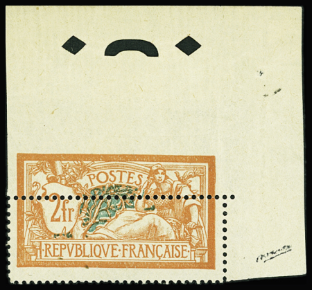 N°145 2f orange et vert-bleu, variété piquage à cheval
