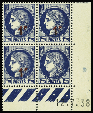 N°486a 1f sur 1f75 bleu Cérès, variété non surchargé