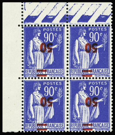 N°482a 50 sur 90c outremer, variété surcharge renversée