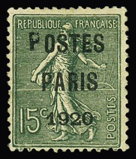 N°25c POSTES PARIS 1920 15c vert-olive, variété P de