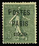 N°25c POSTES PARIS 1920 15c vert-olive, variété P de