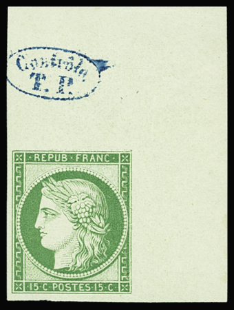 N°2e 15c vert vif clair, réimpression de 1862, coin