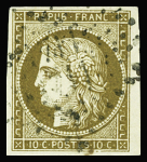 N°1a 10c bistre brun très foncé, nuance exceptionnelle,