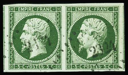 N°12c 5c vert foncé sur vert, paire encadré par deux