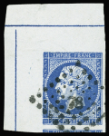 N°14A 20c bleu Type I, coin de feuille avec deux filet