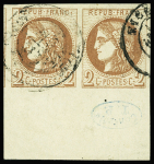 N°40B 2c brun-rouge, paire, grand bdf avec cachet "Contrôle