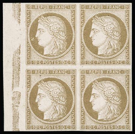 N°58b 10c brun sur rose, non dentelé en bloc de 4 bdf,