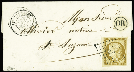 POSTE AERIENNE n°1 10c bistre-jaune, avec voisin, obl. PC sur lettre