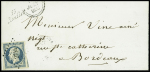 N°10 25c bleu obl. PC + cursive "15 Roullet" + dateur