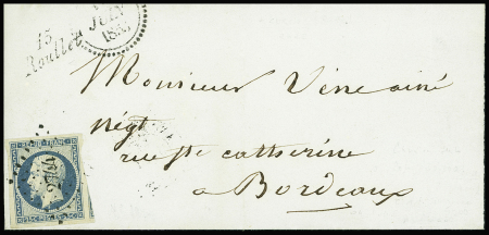 N°10 25c bleu obl. PC + cursive "15 Roullet" + dateur