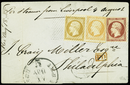 N°17A + 16 + 13 obl. pointillés sur lettre (sans texte)