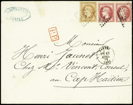 N°32 en paire + 31 obl. GC de Nantes 1872 sur enveloppe