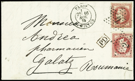 N°32 x2 obl. étoile 2 sur lettre de Paris 1875 pour