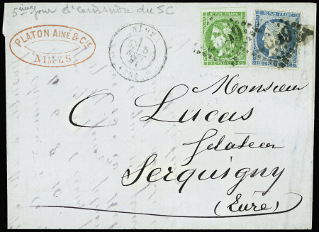 N°37 +42B obl. GC sur lettre de Nimes 05.09.71 pour