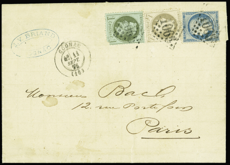 N°25 (pd) +27+37 obl. GC sur lettre de Cognac 11.09.1871