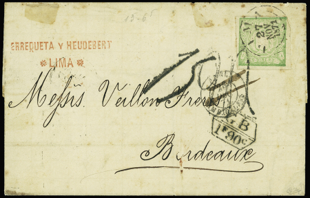 N°13 obl. Lima 27 nov 1871 sur lettre pour Bordeaux,