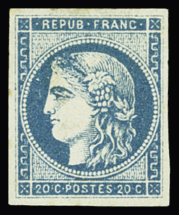 N°45C 20c bleu Type II Report 3, neuf sans gomme, TB