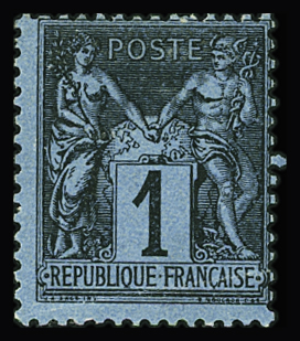 N°84 1c noir sur BLEU DE PRUSSE, neuf *, pli, TB d'aspect,
