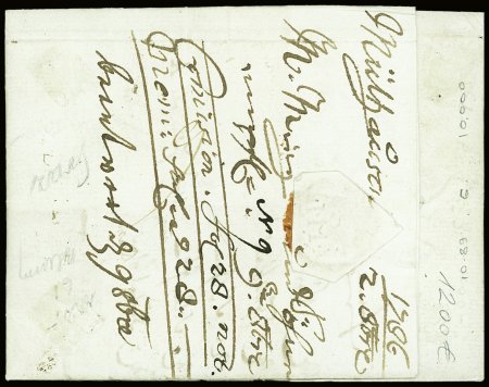 Rare Port payé orné d'Habsheim sur lettre 1786 de Mulhouse