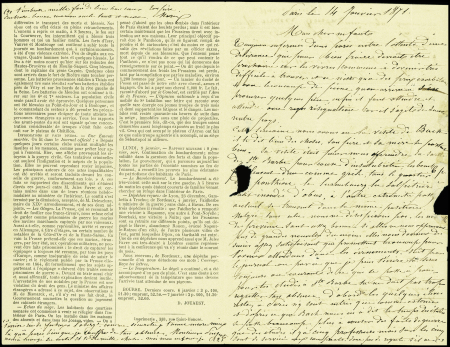 N°37 OBL étoile 7 + CAD "Paris R. des Vlles Haudrtes" (14 janv 71) sur Gazette des Absents n°25 pour Malbuisson avec arrivée (Le Vaucanson). TB