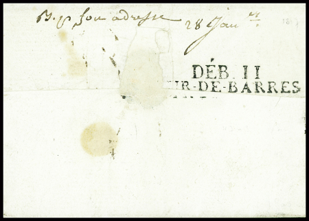 Lettre avec MP "Deb 11 Mur de Barres" (1817), ind