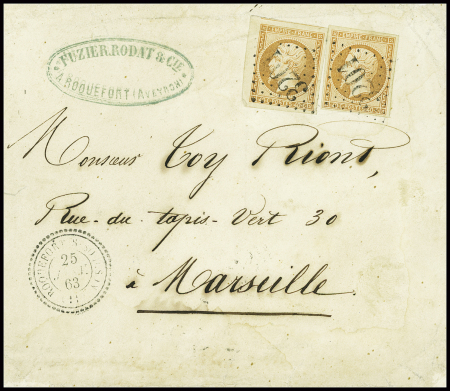 N°16, 2 pièces, OBL GC 3201 + T22 "Roquefort-s-Sou