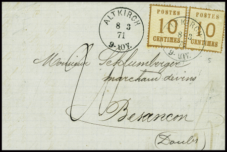 Alsace n°5, 2 pièces, OBL CAD "Altkirch" (1871) su