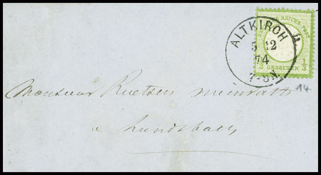 Allemagne n°14 OBL CAD "Altkirch" (1874) sur lettr
