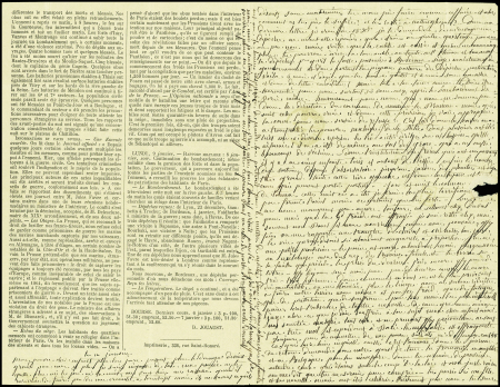 N°30 OBL étoile 4 + CAD "Paris R. d'Enghien" (13 janv 71) sur Gazette des Absents n°25 pour Nottingham (GB) avec arrivée 16 nov, TB