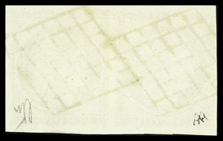 N°1 10c bistre-jaune,  paire obl. grille, TTB