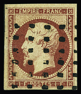 N°18 1f carmin, obl. gros points, TB d'aspect