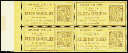 TELEPHONE n°1 50c brun sur jaune, en bloc de 4 bdf,