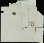 N°49 obl cachet 2 cercles bleus "ADMON DE CAMBIO Barcelona 3 Ctos" (1871) sur lettre de Marseille pour Barcelone. Rr et TB, signé Calves