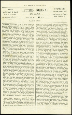 N°29 obl. Étoile 2 + CAD "Paris R. St Lazare" (9 nov 70) sur Gazette des Absents pour Airaines (Somme) avec arrivée 1 dec 70 (Le Daguerre). TB