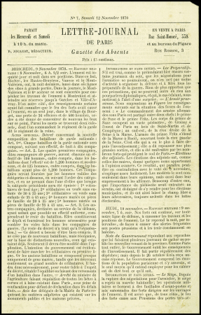 N°37 obl. GC 445 + CAD "Paris Bercy" (16 nov 70) sur Gazette des Absents n°7 pour Gignac (Hérault) avec arrivée 28 nov (Le Général Uhrich). TB