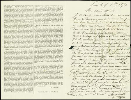N°29 obl. GC 445 + CAD "Paris Bercy" (15 dec 1870) sur Gazette des Absents n°16 pour Segrie-Fontaine par Athis (Orne) sans arrivée (Le Parmentier). TB