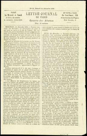 N°37 obl. Étoile 5 + CAD "Paris R. de Bondy" (27 dec 70) sur Gazette des Absents n°19 pour Bayonne avec arrivée 1 janv 71 (Le Bayard). TB