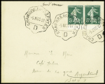 N°137 en paire de carnet obl. CAD ondulé "Chambre des députés D" (5 mars 1907 - 1er jour d'émission) sur lettre. TB