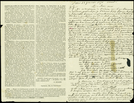 N°29 obl étoile 2 + CAD "Paris R. St Lazare" (28 janv 71) sur Gazette des Absents n°33 du 28 janv 71 pour Airaines Somme (arrivée 14 fev) avec griffe