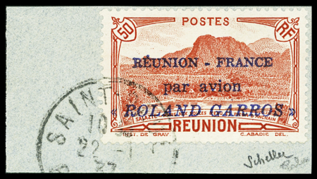 N°1 50c rouge, obl  sur fragment, TB. Signé Calves