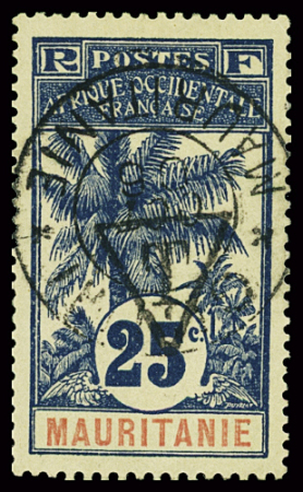 TAXE N°4 25c bleu s. chamois, obl., TB. Signé Calves